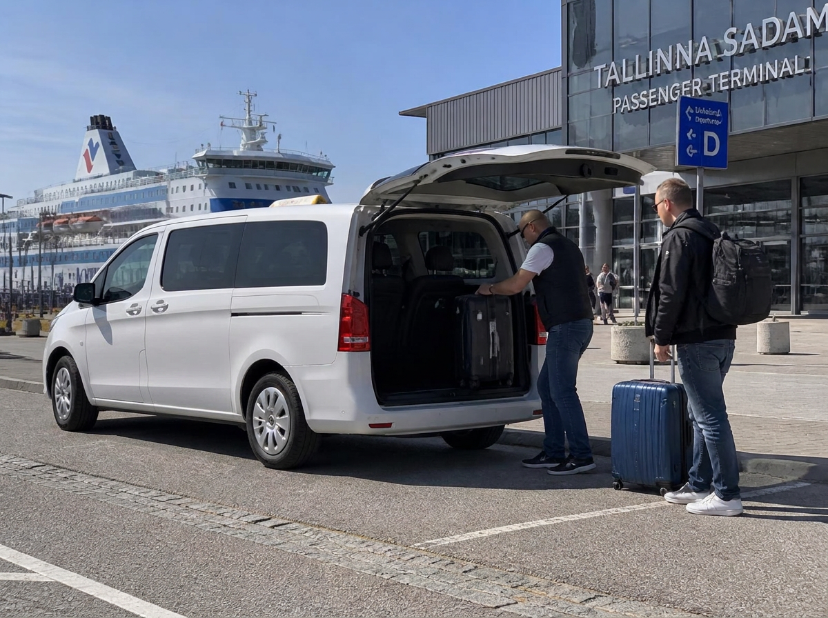 Amigo Buss ждёт пассажиров у пассажирского порта Таллинна